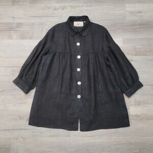 Dancing Ladies 100% Hemp Oversized Lagenlook Black Button Up Top Boho Size Large